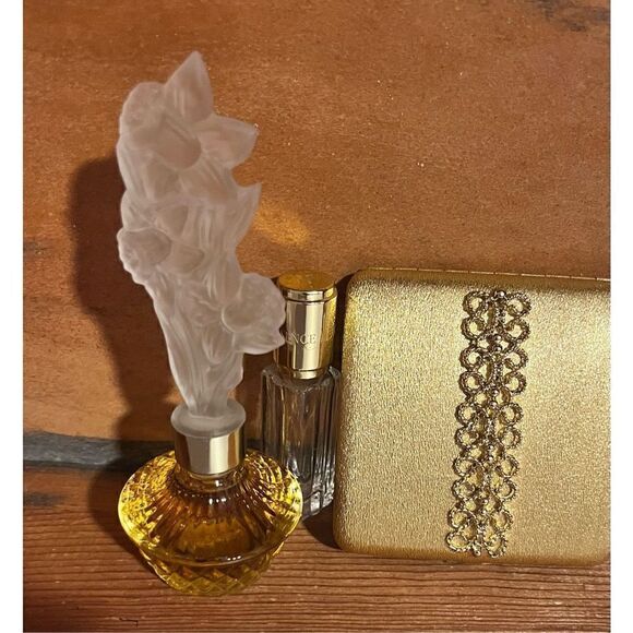 Gold compact glass complete snaps vintage two bottles - Picture 15 of 16